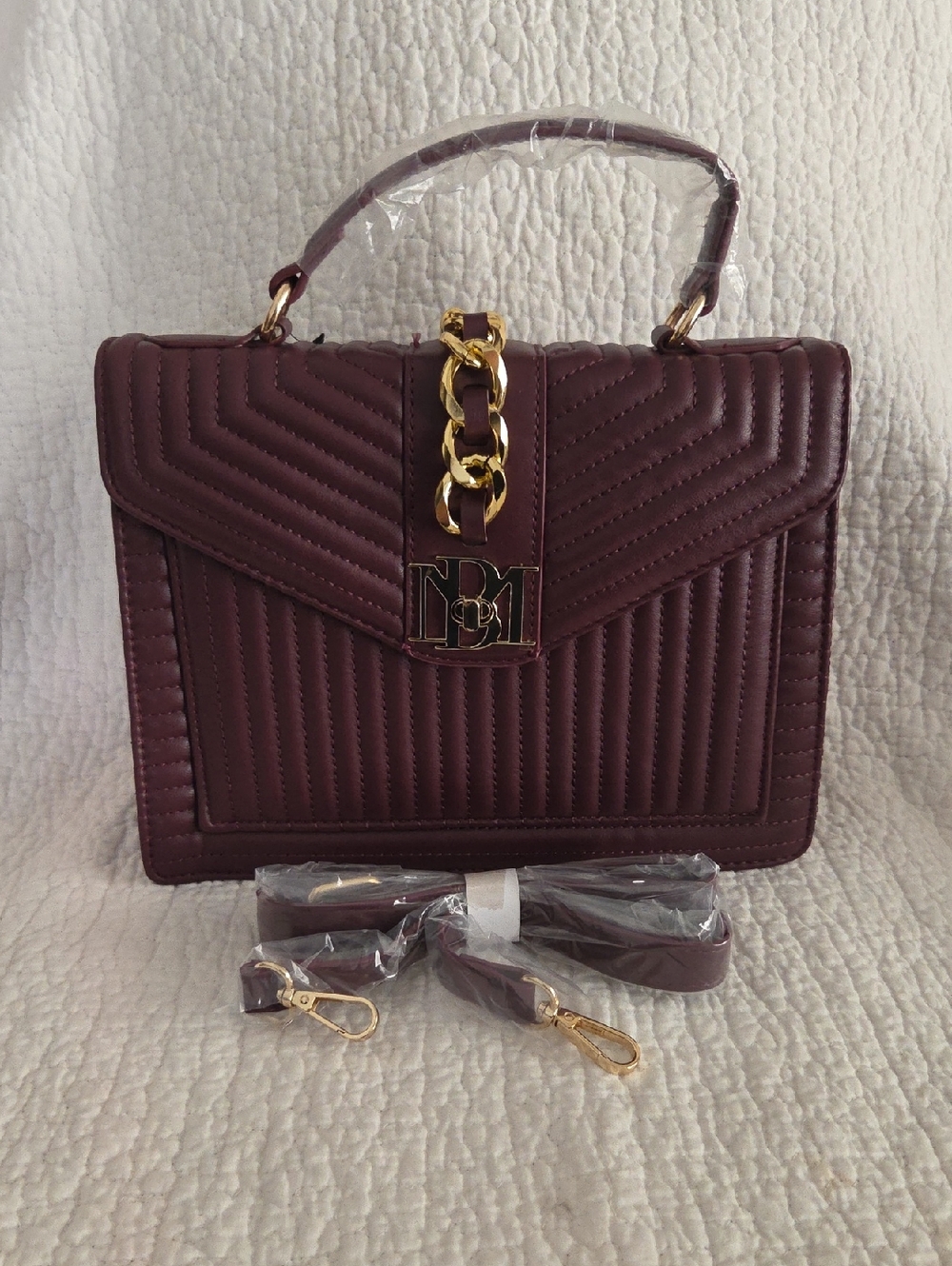 Badgley Mischka Quilted Top-Handle Satchel - Deep Burgundy